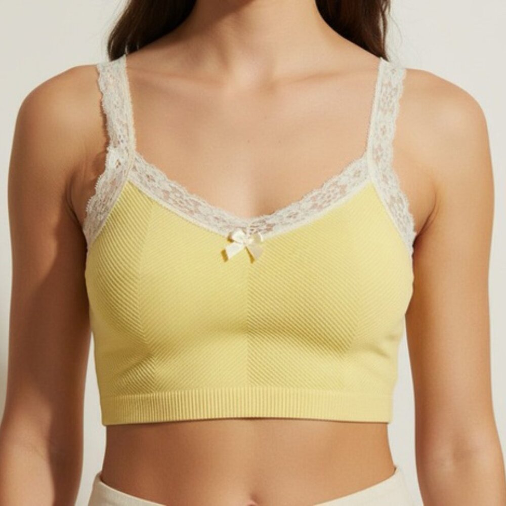 Urban Outfitters- Out From Under Yellow Lace Trimmed Tank Top